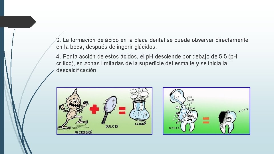 3. La formación de ácido en la placa dental se puede observar directamente en