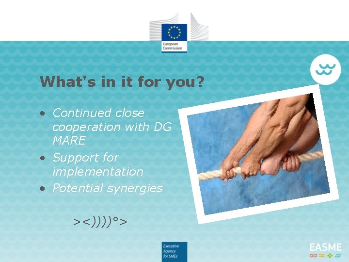 What's in it for you? • Continued close cooperation with DG MARE • Support