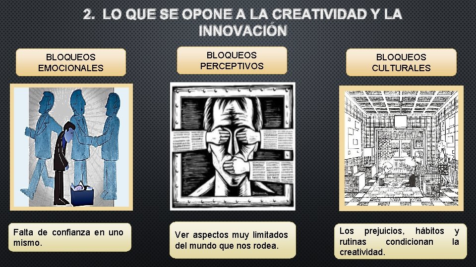 2. LO QUE SE OPONE A LA CREATIVIDAD Y LA INNOVACIÓN BLOQUEOS EMOCIONALES BLOQUEOS