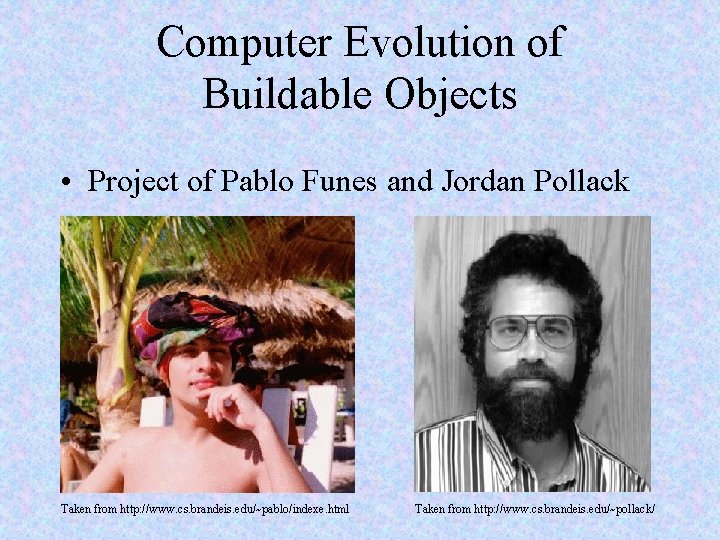 Computer Evolution of Buildable Objects • Project of Pablo Funes and Jordan Pollack Taken