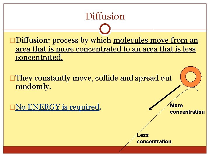 Diffusion �Diffusion: process by which molecules move from an area that is more concentrated