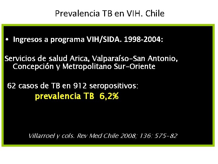 Prevalencia TB en VIH. Chile • Ingresos a programa VIH/SIDA. 1998 -2004: Servicios de