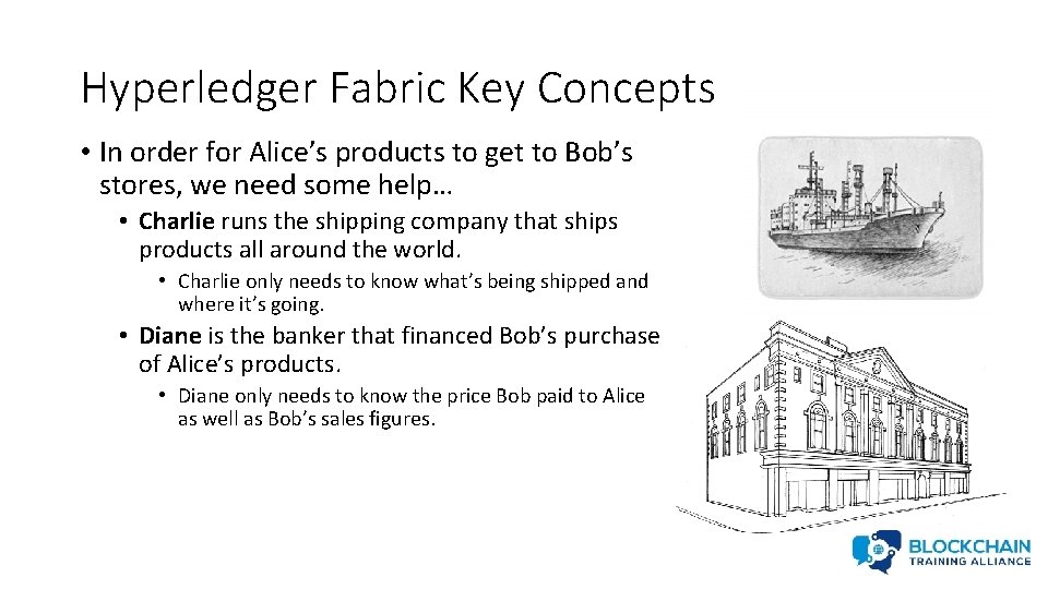 Hyperledger Fabric Key Concepts • In order for Alice’s products to get to Bob’s