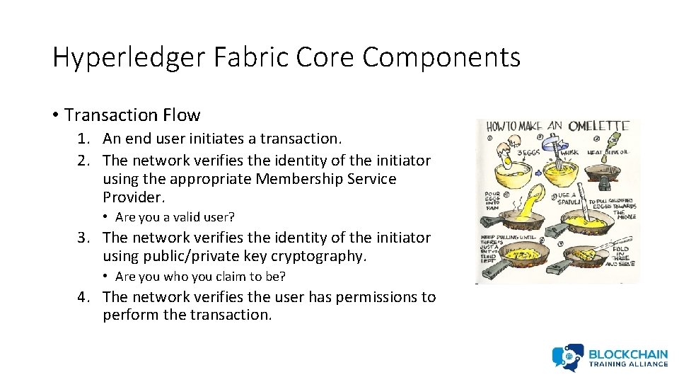 Hyperledger Fabric Core Components • Transaction Flow 1. An end user initiates a transaction.