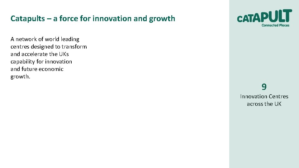 Catapults – a force for innovation and growth A network of world leading centres