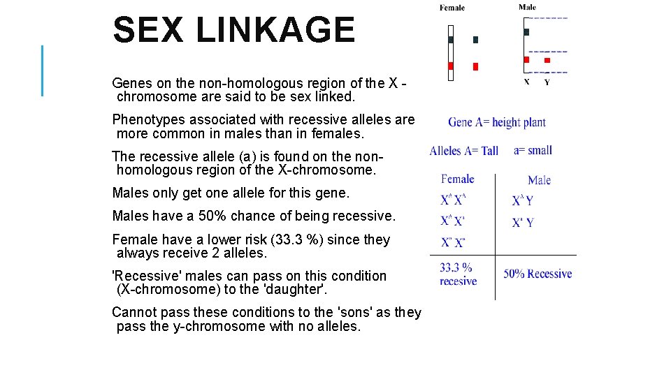 SEX LINKAGE Genes on the non-homologous region of the X chromosome are said to