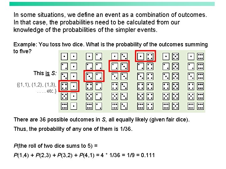 In some situations, we define an event as a combination of outcomes. In that