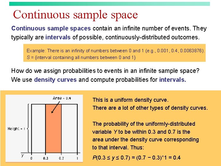 Continuous sample spaces contain an infinite number of events. They typically are intervals of