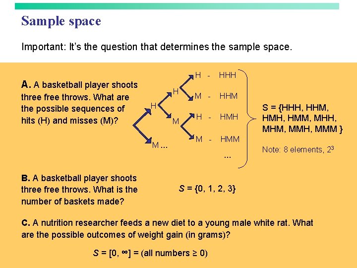 Sample space Important: It’s the question that determines the sample space. A. A basketball