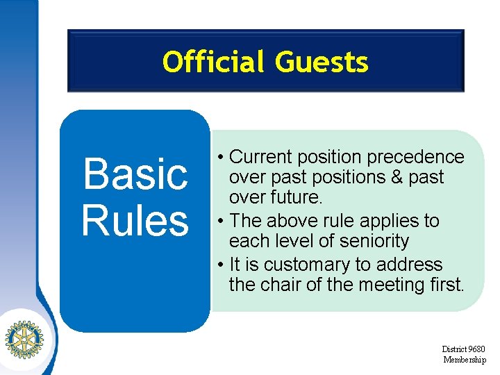 Official Guests Basic Rules • Current position precedence over past positions & past over