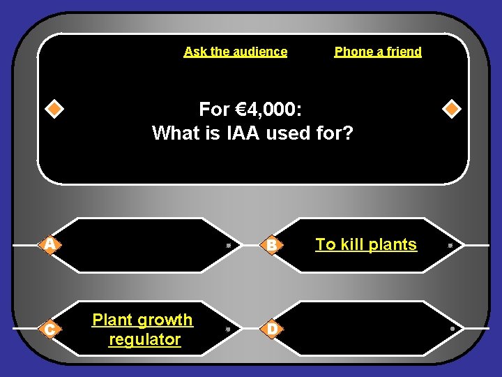 Ask the audience Phone a friend For € 4, 000: What is IAA used