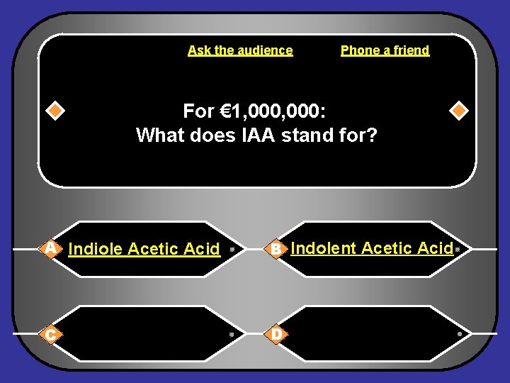 Ask the audience Phone a friend For € 1, 000: What does IAA stand