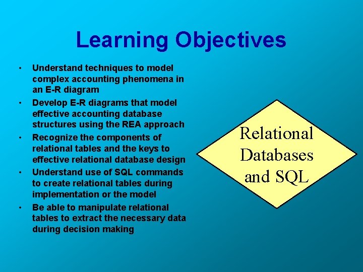 Learning Objectives • • • Understand techniques to model complex accounting phenomena in an