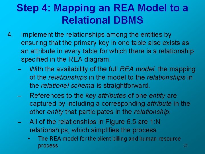 Step 4: Mapping an REA Model to a Relational DBMS 4. Implement the relationships