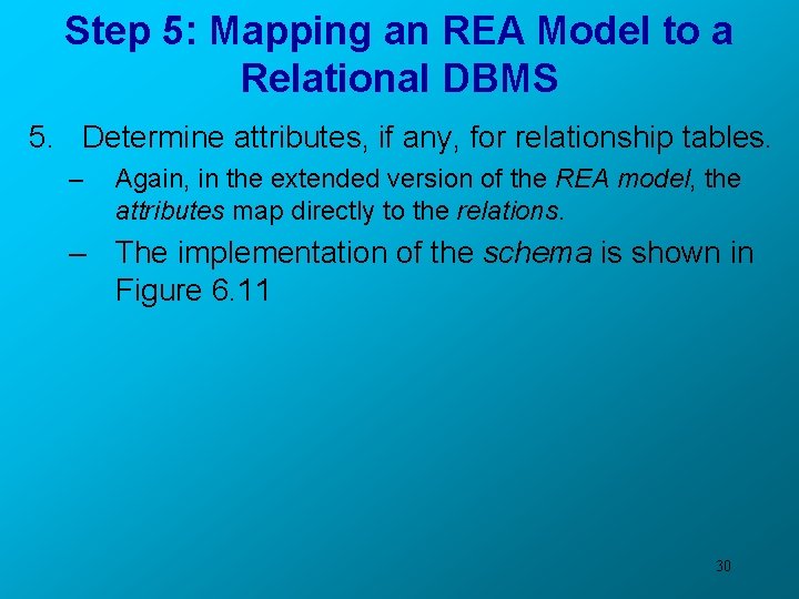 Step 5: Mapping an REA Model to a Relational DBMS 5. Determine attributes, if