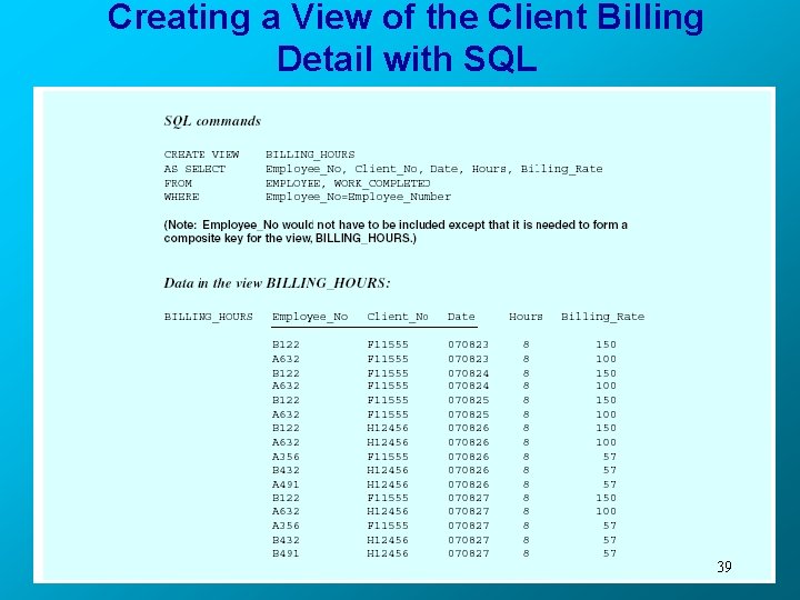 Creating a View of the Client Billing Detail with SQL 39 