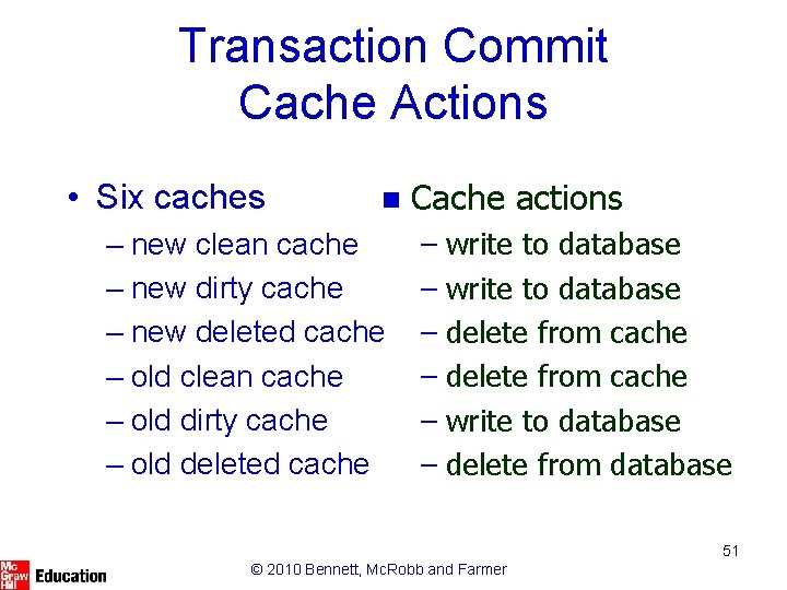 Transaction Commit Cache Actions • Six caches n – new clean cache – new