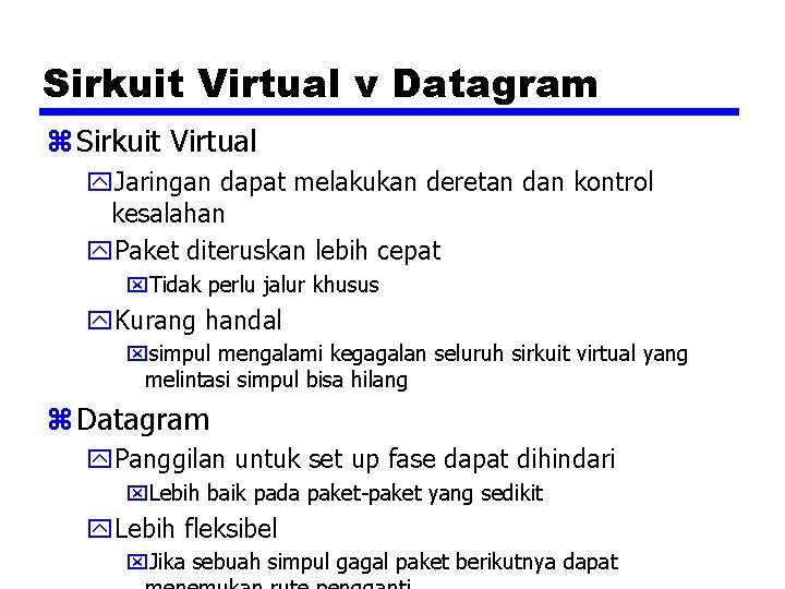 Sirkuit Virtual v Datagram z Sirkuit Virtual y. Jaringan dapat melakukan deretan dan kontrol