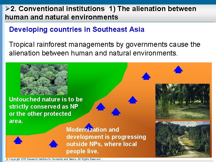 Ø 2. Conventional institutions 1) The alienation between human and natural environments Developing countries