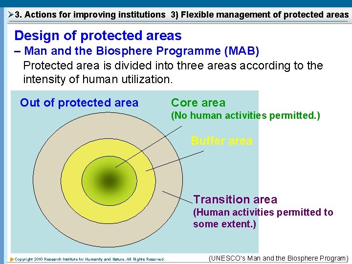 Ø 3. Actions for improving institutions 3) Flexible management of protected areas Design of