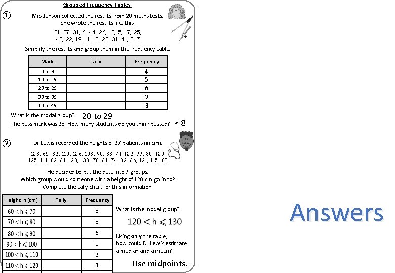 Grouped Frequency Tables ① Mrs Jenson collected the results from 20 maths tests. She