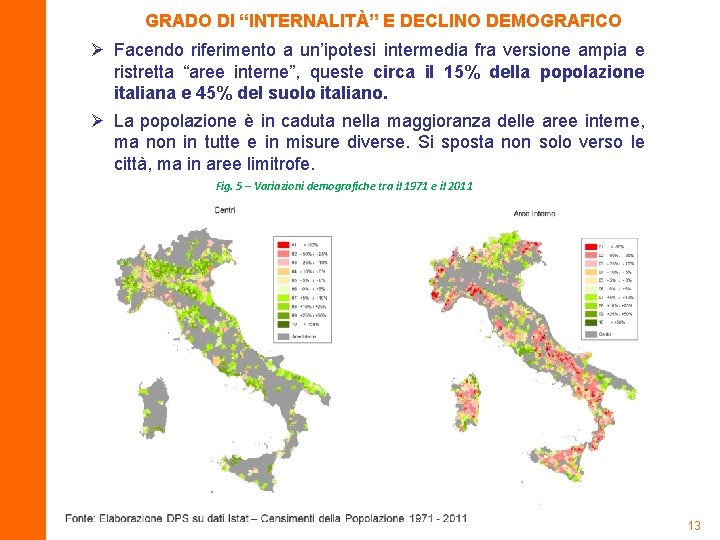 GRADO DI “INTERNALITÀ” E DECLINO DEMOGRAFICO Ø Facendo riferimento a un’ipotesi intermedia fra versione