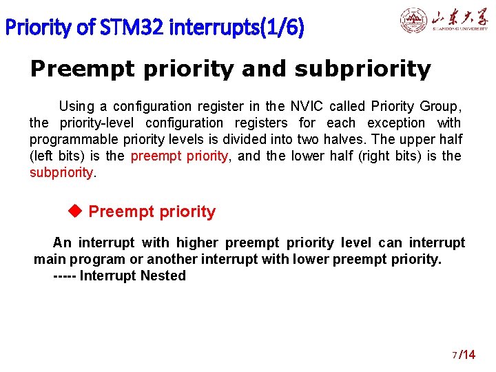 Priority of STM 32 interrupts(1/6) Preempt priority and subpriority Using a configuration register in