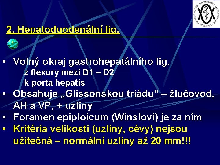 2. Hepatoduodenální lig. • Volný okraj gastrohepatálního lig. z flexury mezi D 1 –