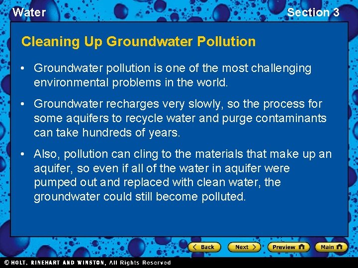 Water Section 3 Cleaning Up Groundwater Pollution • Groundwater pollution is one of the