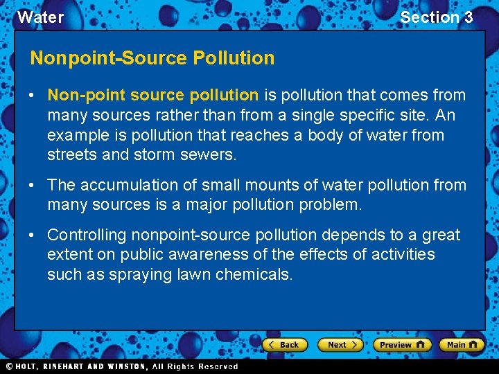 Water Section 3 Nonpoint-Source Pollution • Non-point source pollution is pollution that comes from