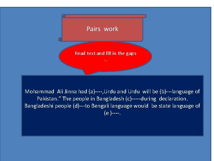 Pairs work Read text and fill in the gaps -. Mohammad Ali Jinna had