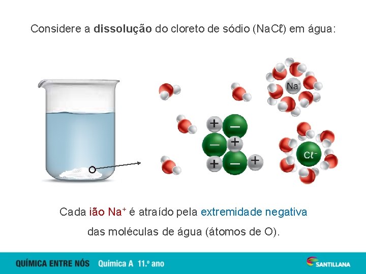 Considere a dissolução do cloreto de sódio (Na. Cℓ) em água: Cada ião Na+