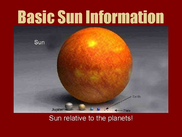 Basic Sun Information Sun relative to the planets! 