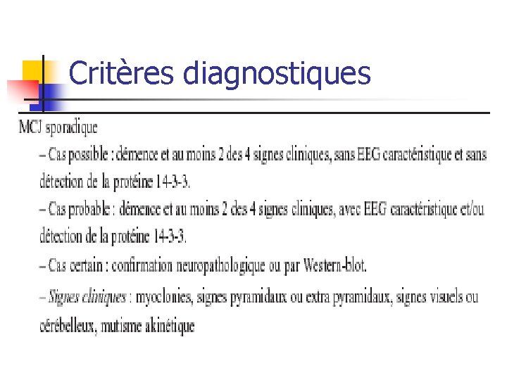 Critères diagnostiques 