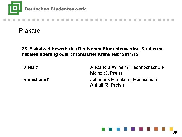 Plakate 26. Plakatwettbewerb des Deutschen Studentenwerks „Studieren mit Behinderung oder chronischer Krankheit“ 2011/12 „Vielfalt“