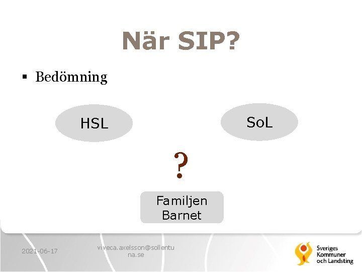 När SIP? § Bedömning So. L HSL ? Familjen Barnet 2021 -06 -17 viveca.