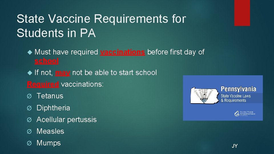 State Vaccine Requirements for Students in PA Must have required vaccinations before first day