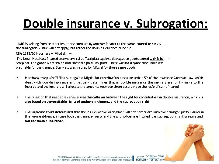 Double insurance v. Subrogation: Liability arising from another insurance contract by another insurer to