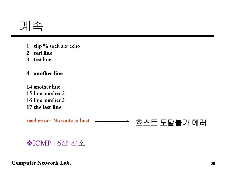 계속 1 slip % sock aix echo 2 test line 3 test line 4