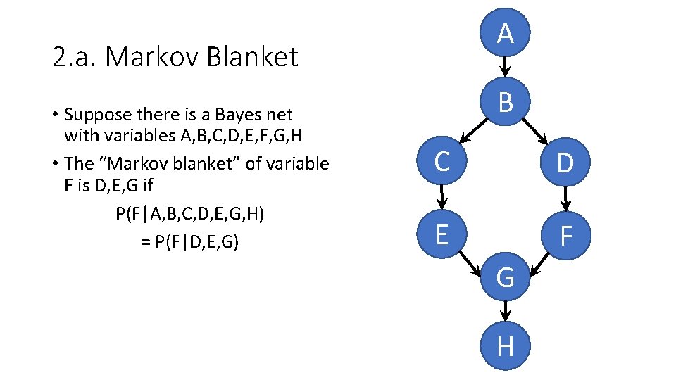 A 2. a. Markov Blanket • Suppose there is a Bayes net with variables
