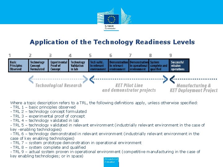 Application of the Technology Readiness Levels Where a topic description refers to a TRL,