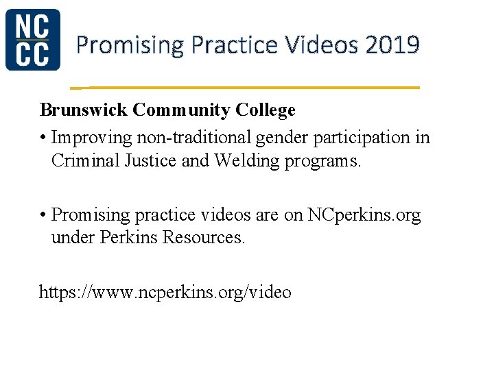 Promising Practice Videos 2019 Brunswick Community College • Improving non-traditional gender participation in Criminal