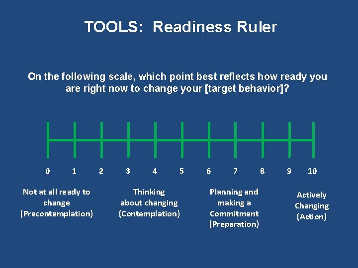 TOOLS: Readiness Ruler On the following scale, which point best reflects how ready you