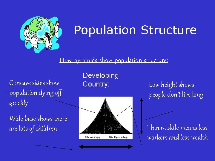 Population Structure How pyramids show population structure: Concave sides show population dying off quickly