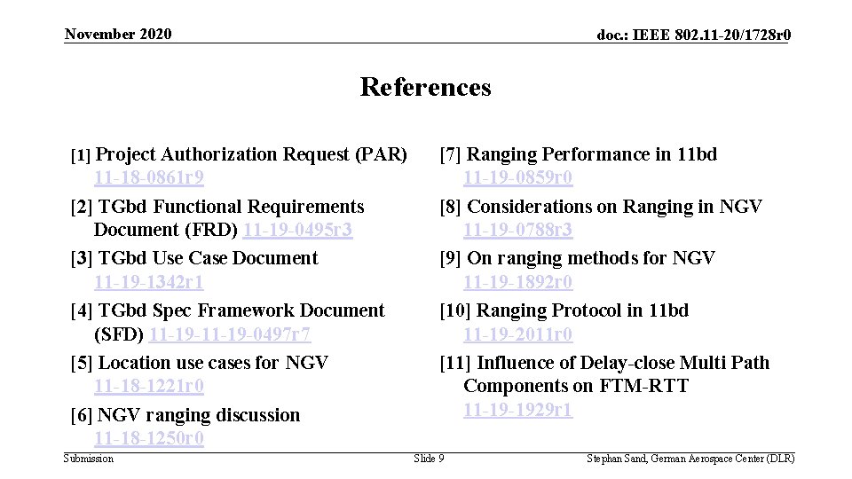 November 2020 doc. : IEEE 802. 11 -20/1728 r 0 References [1] Project Authorization