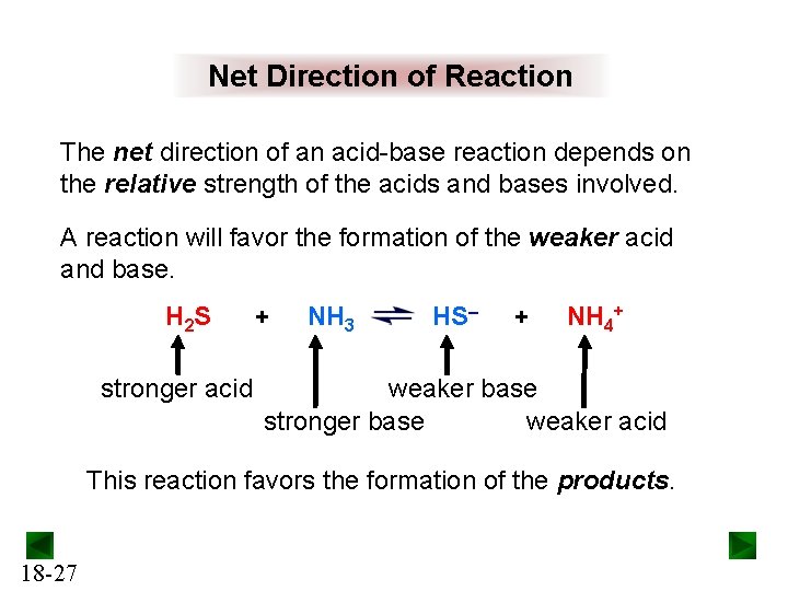 Net Direction of Reaction The net direction of an acid-base reaction depends on the