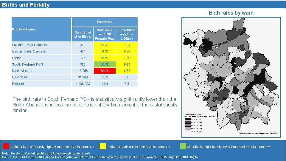 Births and Fertility Birth rates by ward The birth rate in South Fenland PCN