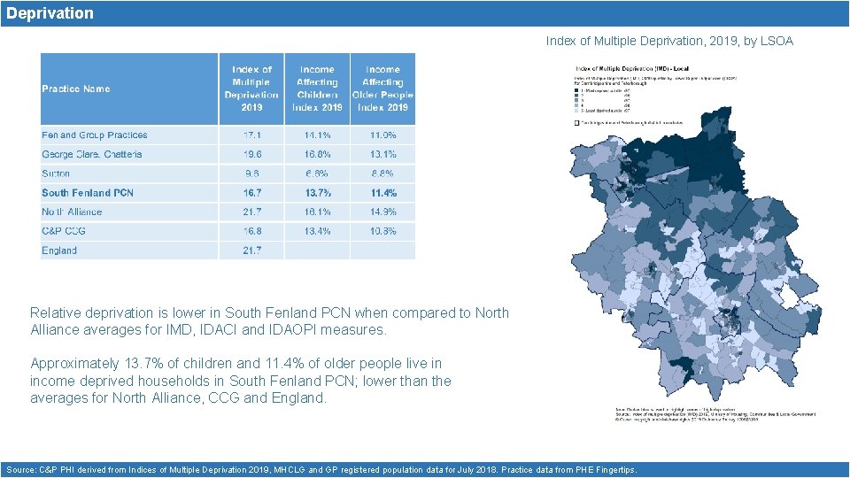 Deprivation Index of Multiple Deprivation, 2019, by LSOA Relative deprivation is lower in South