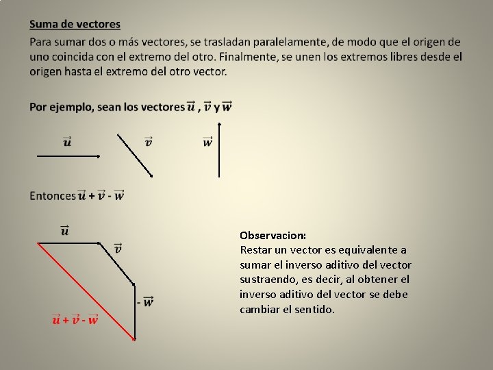  • Observacion: Restar un vector es equivalente a sumar el inverso aditivo del