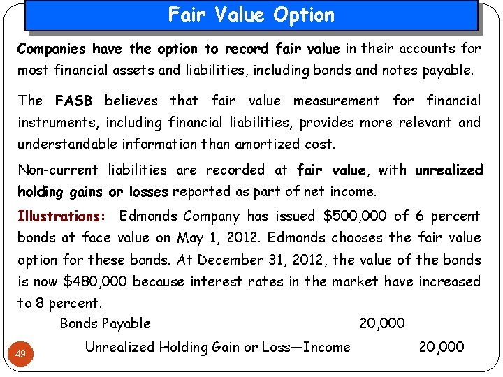 Fair Value Option Companies have the option to record fair value in their accounts
